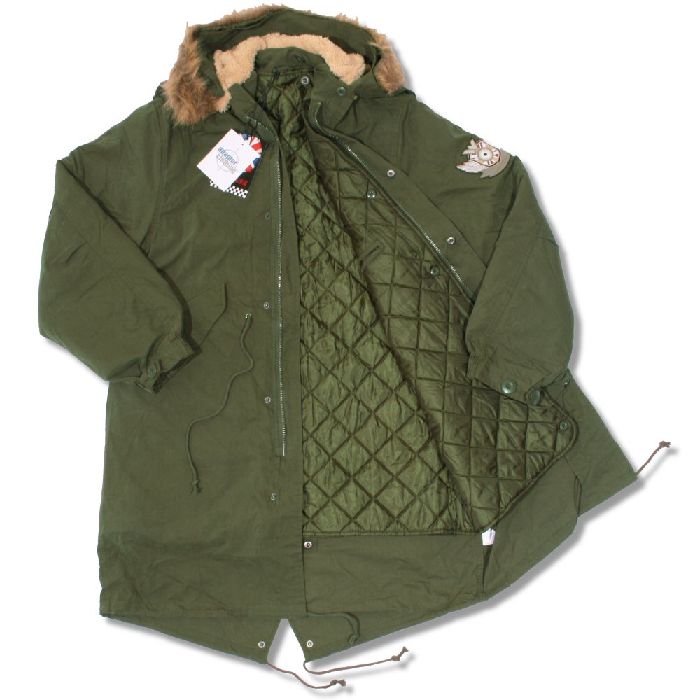 Warrior Mod 60's Retro Fur Hood M65 Fishtail Parka Coat Khaki Green